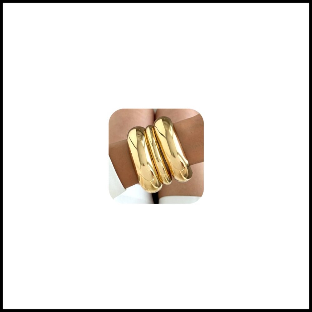 Chunky Stackable Bangle Bracelets Statement Wide … - image 1